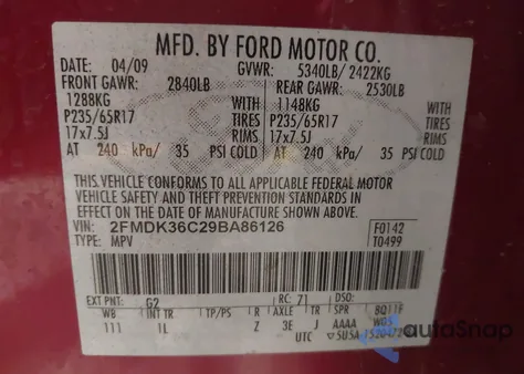 2009 Ford Edge Se z USA, uszkodzony, nr VIN 2FMDK36C29BA86126